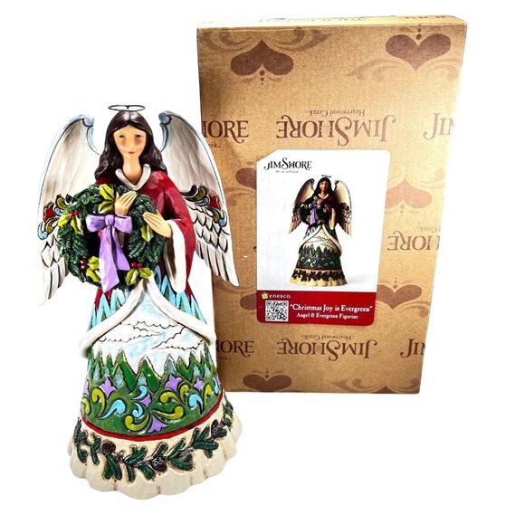 Jim Shore Other - Jim Shore CHRISTMAS JOY IS EVERGREEN 10" Angel Figurine Wreath 2015 Original Box